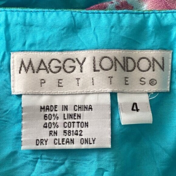 Maggy London Petites Linen Floral Camisole Womens 4 Green Blue Palm Print - Picture 3 of 6